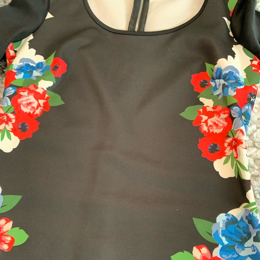 NY Collection Black Floral Women’s Dress Size Medium - Picture 12 of 17